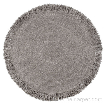 Tapis rond tressé en laine naturelle